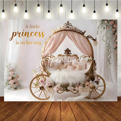 Aperturee - Aperturee Golden Princess Carriage Pink Floral Baby Shower Backdrop A Little Princess Is On Her Way Quote Photography