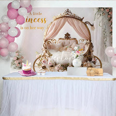 Aperturee - Aperturee Golden Princess Carriage Pink Floral Baby Shower Backdrop A Little Princess Is On Her Way Quote Photography