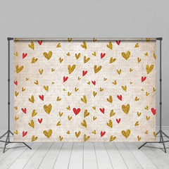 Aperturee - Aperturee Golden Red Heart Pattern Valentines Day Backdrop