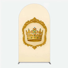 Aperturee - Aperturee Golden Royal Crown Arch Backdrop Ornate Jeweled King and Queen Birthday Party Decoration