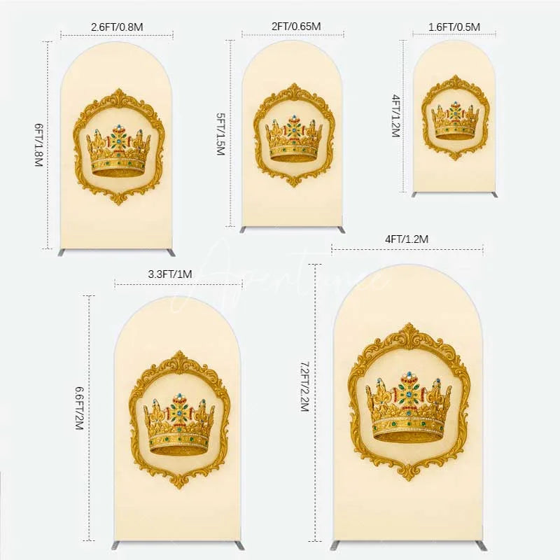 Aperturee - Aperturee Golden Royal Crown Arch Backdrop Ornate Jeweled King and Queen Birthday Party Decoration