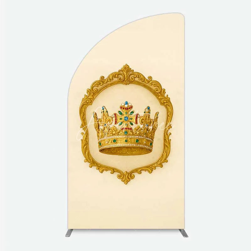 Aperturee - Aperturee Golden Royal Crown Half Moon Arch Backdrop Ornate Jeweled King and Queen Birthday Party Decoration