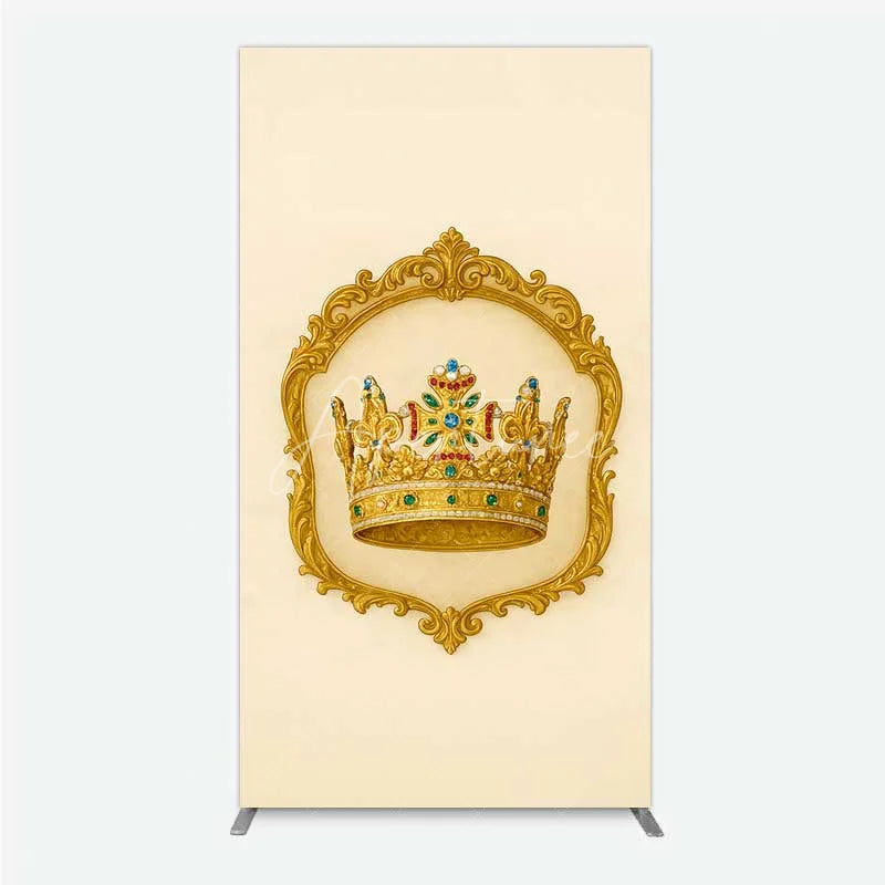 Aperturee - Aperturee Golden Royal Crown Rectangle Backdrop Ornate Jeweled King and Queen Birthday Party Decoration