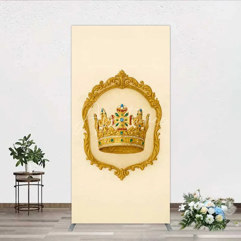 Aperturee - Aperturee Golden Royal Crown Rectangle Backdrop Ornate Jeweled King and Queen Birthday Party Decoration