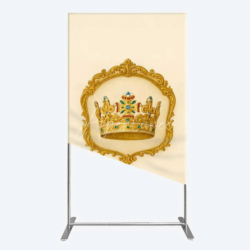 Aperturee - Aperturee Golden Royal Crown Rectangle Backdrop Ornate Jeweled King and Queen Birthday Party Decoration