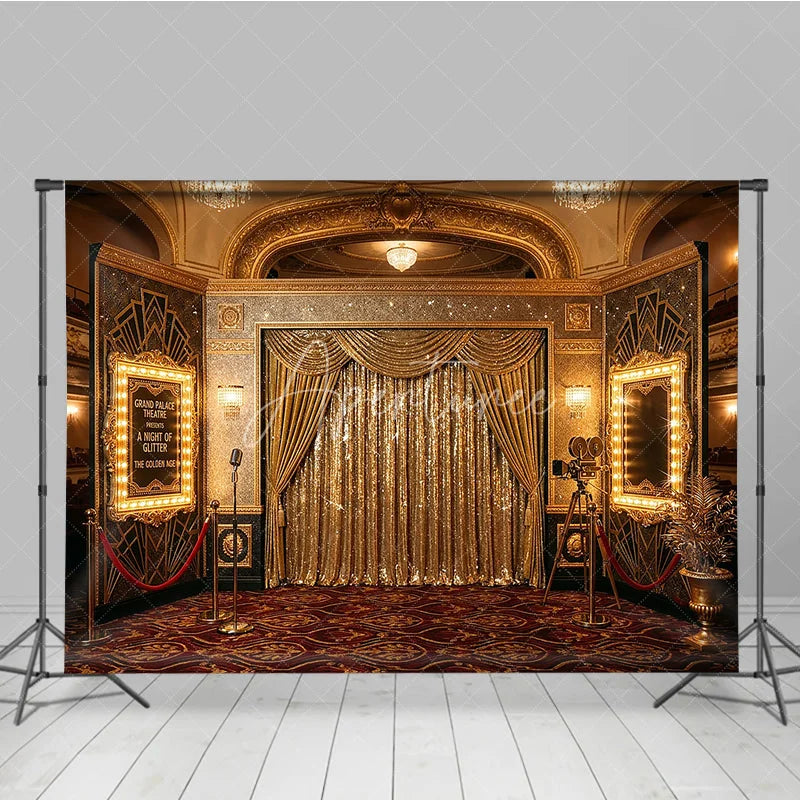 Aperturee - Aperturee Golden Sequin Curtain Grand Palace Theatre Photography Backdrop Art Deco Glamour Awards Night Party Decor