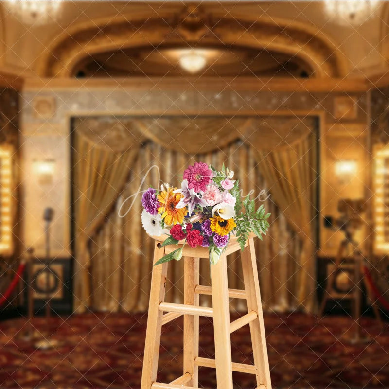 Aperturee - Aperturee Golden Sequin Curtain Grand Palace Theatre Photography Backdrop Art Deco Glamour Awards Night Party Decor