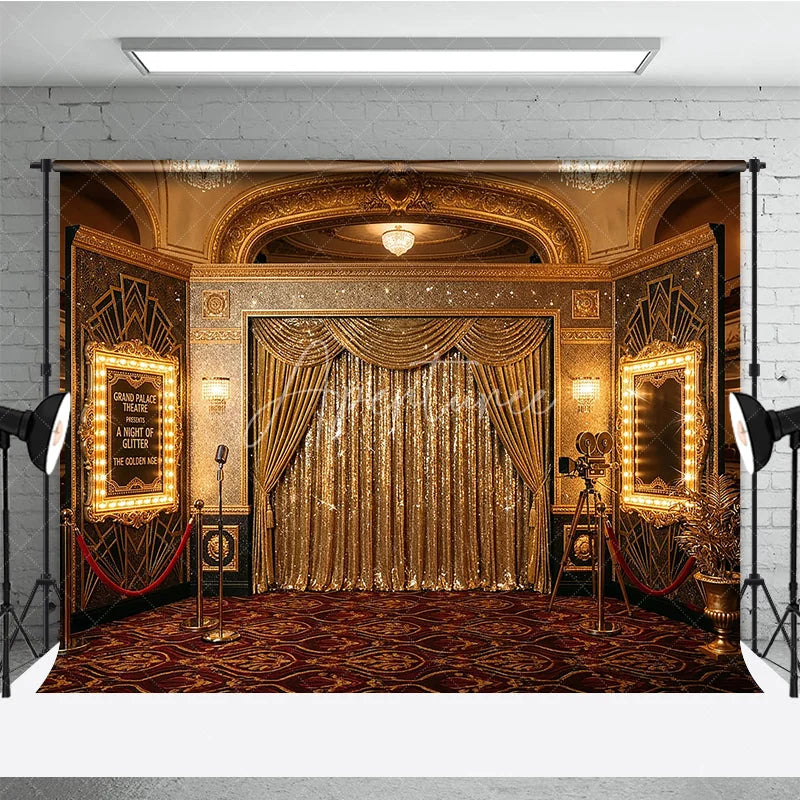 Aperturee - Aperturee Golden Sequin Curtain Grand Palace Theatre Photography Backdrop Art Deco Glamour Awards Night Party Decor