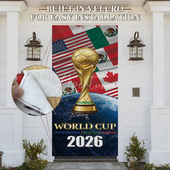 Aperturee - Aperturee Golden Soccer Trophy and Ball International Football Event 2026 Door Cover featuring USA Mexico Canada Flags