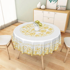 Aperturee - Aperturee Golden Yellow Floral Mandala Round Tablecloth Elegant Sunburst Style Dining Decor