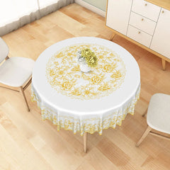 Aperturee - Aperturee Golden Yellow Floral Mandala Round Tablecloth Elegant Sunburst Style Dining Decor
