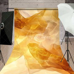 Aperturee - Aperturee Golden Yellow Sheer Fabric Texture Backdrop Warm Ethereal Layered Abstract Professional Photography Background