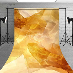 Aperturee - Aperturee Golden Yellow Sheer Fabric Texture Backdrop Warm Ethereal Layered Abstract Professional Photography Background