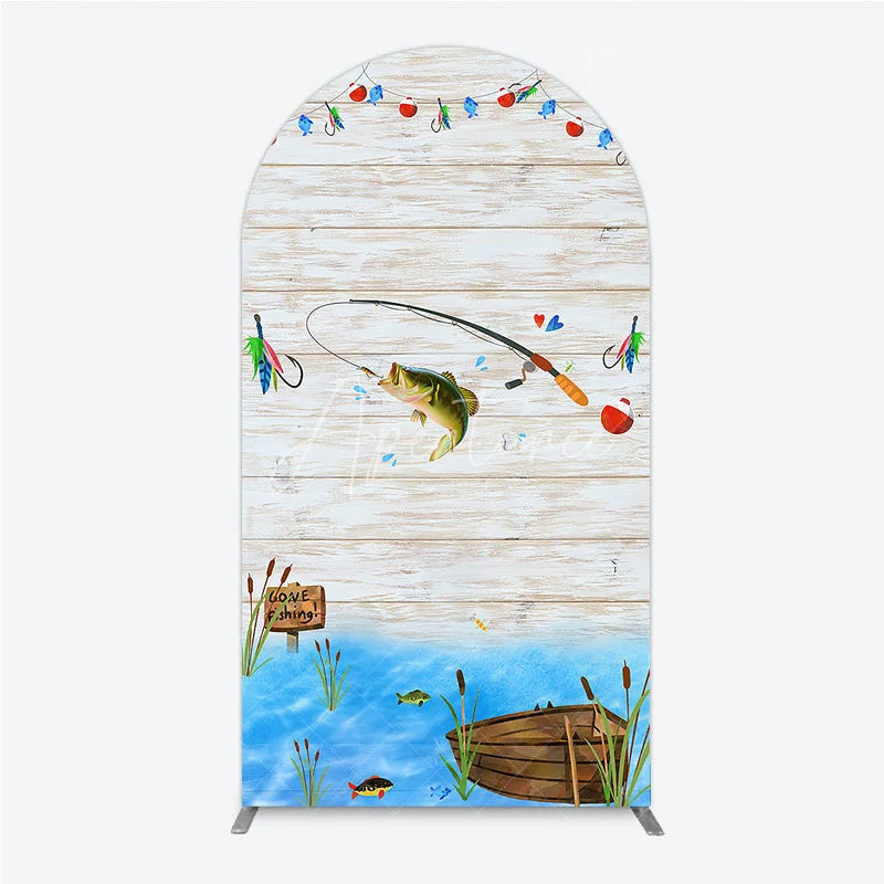 Aperturee - Aperturee Gone Fishing Arch Backdrop Bass Fishing Theme Baby Shower Birthday Party Decor