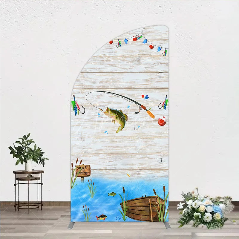 Aperturee - Aperturee Gone Fishing Half Moon Arch Backdrop Bass Fishing Theme Baby Shower Birthday Party Decor