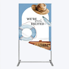 Aperturee - Aperturee Gone Fishing Rectangle Backdrop Reel Excited Life Ring Rustic Sign Background Boy Baby Shower Rectangle Cover