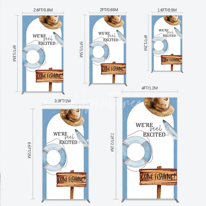 Aperturee - Aperturee Gone Fishing Rectangle Backdrop Reel Excited Life Ring Rustic Sign Background Boy Baby Shower Rectangle Cover