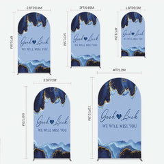 Aperturee - Aperturee Good Luck We Will Miss You Retirement Arch Backdrop Blue and Gold Agate Elegant Farewell Party Decorations