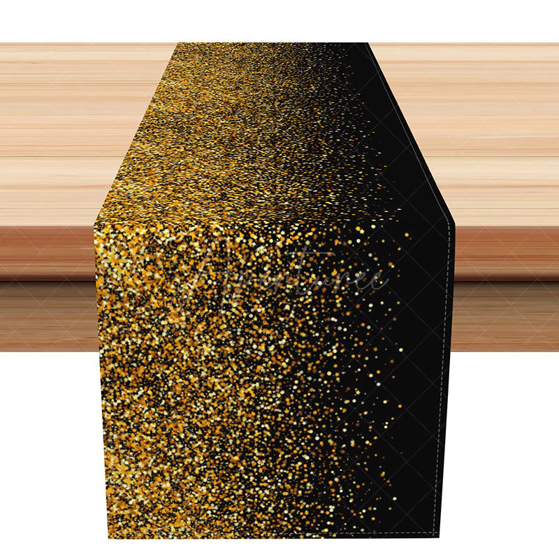 Aperturee - Aperturee Gorgeous Golden Glitter Table Runner Full Sparkle Design for Elegant Decor Wedding Anniversary or Glam Party