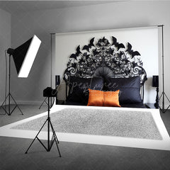 Aperturee Aperturee Gothic Bat Forged Iron Headboard Photography Backdrop Spooky Black Bedroom Decor Halloween Moody Photo Prop