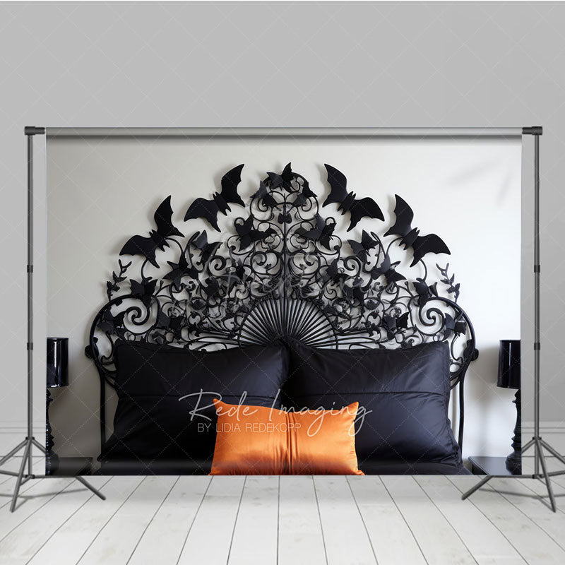 Aperturee Aperturee Gothic Bat Forged Iron Headboard Photography Backdrop Spooky Black Bedroom Decor Halloween Moody Photo Prop