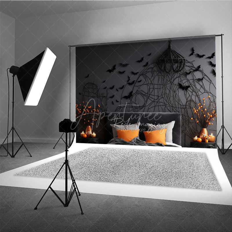 Aperturee Aperturee Gothic Bat Wall Photography Backdrop for Halloween Spooky Bedroom with Headboard Moody Dark Studio Photo Prop