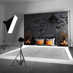 Aperturee Aperturee Gothic Bat Wall Photography Backdrop for Halloween Spooky Bedroom with Headboard Moody Dark Studio Photo Prop