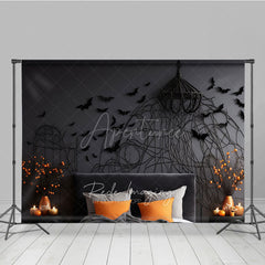 Aperturee Aperturee Gothic Bat Wall Photography Backdrop for Halloween Spooky Bedroom with Headboard Moody Dark Studio Photo Prop