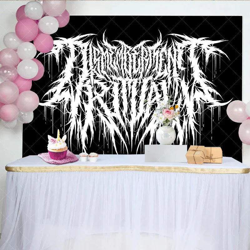 Aperturee - Aperturee Gothic Death Metal Logo Backdrop Black and White Grunge Rock Music Party Banner for Studio