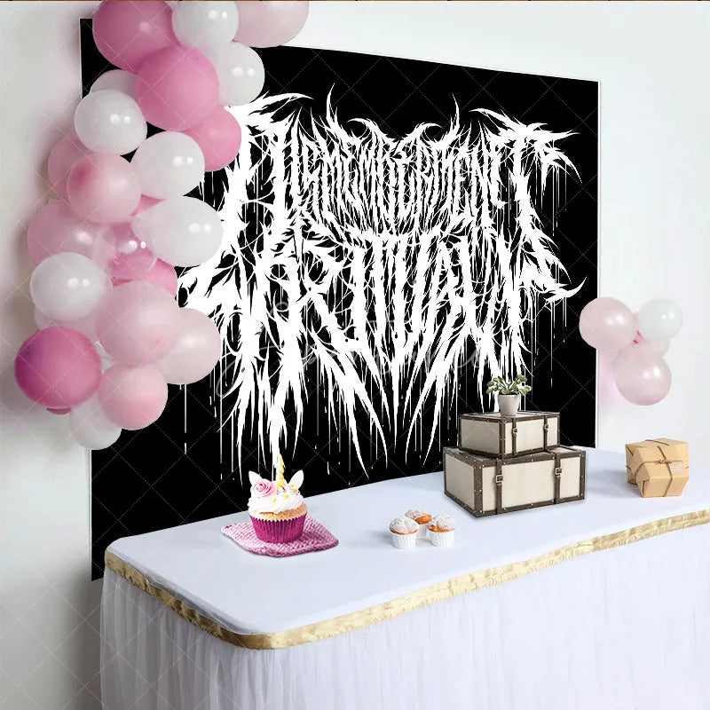 Aperturee - Aperturee Gothic Death Metal Logo Backdrop Black and White Grunge Rock Music Party Banner for Studio