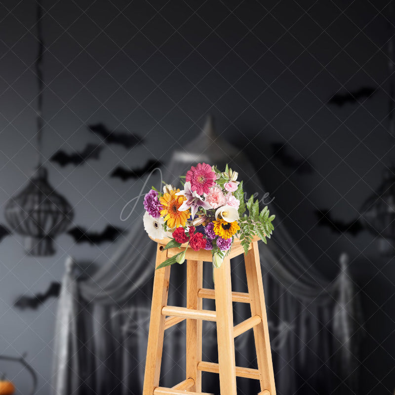 Aperturee Aperturee Gothic Halloween Bedroom Photography Backdrop Spooky Canopy Bed with Bats Dark and Moody Vampire Lair Photo Prop