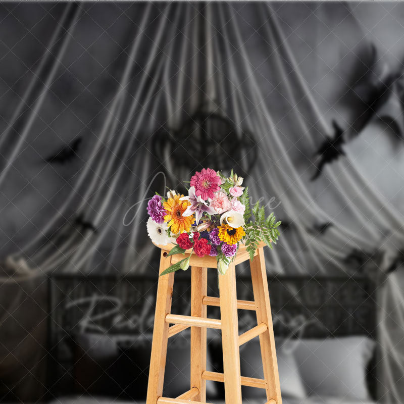 Aperturee Aperturee Gothic Halloween Bedroom Photography Backdrop Spooky Forest Wall Mural with Bats Purple and Black Moody Decor