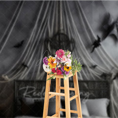 Aperturee Aperturee Gothic Halloween Bedroom Photography Backdrop Spooky Forest Wall Mural with Bats Purple and Black Moody Decor