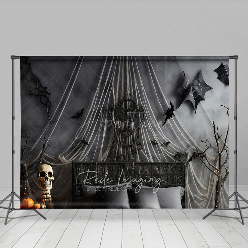Aperturee Aperturee Gothic Halloween Bedroom Photography Backdrop Spooky Forest Wall Mural with Bats Purple and Black Moody Decor