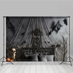Aperturee Aperturee Gothic Halloween Bedroom Photography Backdrop Spooky Forest Wall Mural with Bats Purple and Black Moody Decor