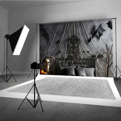 Aperturee Aperturee Gothic Halloween Bedroom Photography Backdrop Spooky Forest Wall Mural with Bats Purple and Black Moody Decor