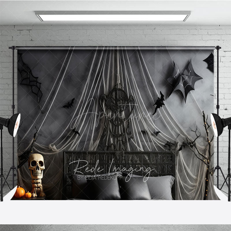Aperturee Aperturee Gothic Halloween Bedroom Photography Backdrop Spooky Forest Wall Mural with Bats Purple and Black Moody Decor
