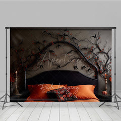 Aperturee Aperturee Gothic Halloween Headboard Photography Backdrop Spooky Black Birds and Branches Moody Dark Bedroom Photo Prop