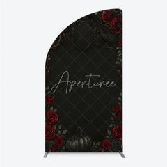 Aperturee - Aperturee Gothic Red Roses and Black Crow Half Moon Arch Backdrop Dark Floral Halloween Birthday Party Decor and Photo Booth