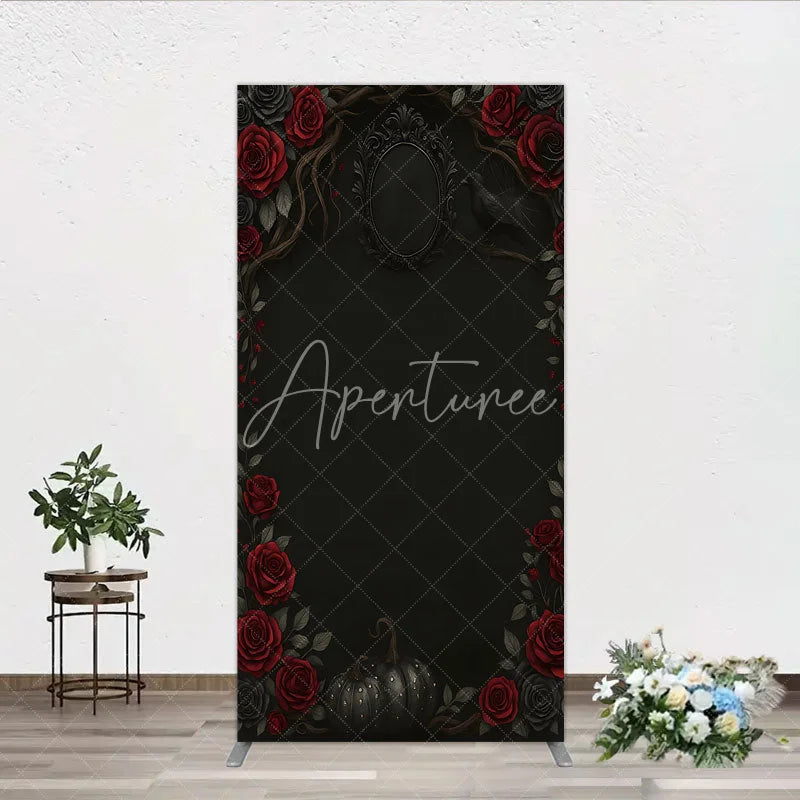 Aperturee - Aperturee Gothic Red Roses and Black Crow Rectangle Backdrop Dark Floral Halloween Birthday Party Decor and Photo Booth