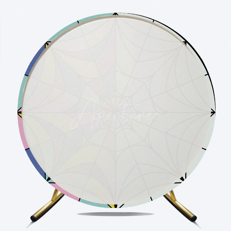 Aperturee Aperturee Gothic Stained Glass Round Backdrop Half Color and Half Spiderweb Window Wednesday Addams Inspired Party Decor