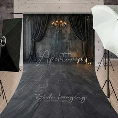 Aperturee - Aperturee Gothic Vintage Wall Sweep Photo Backdrop Black Curtain Chandelier Background Dark Moody Candle Floor Prop