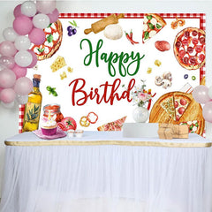 Aperturee - Aperturee Gourmet Pizza Red White Plaid Happy Birthday Backdrop
