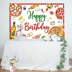 Aperturee - Aperturee Gourmet Pizza Red White Plaid Happy Birthday Backdrop