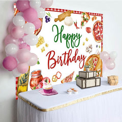 Aperturee - Aperturee Gourmet Pizza Red White Plaid Happy Birthday Backdrop