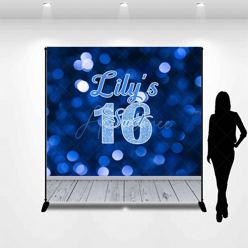 Aperturee - Aperturee Gradient Blue Bokeh Sweet 16 Custom Birthday Backdrop