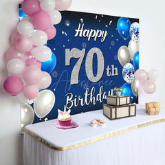 Aperturee - Aperturee Gradient Blue Silver Balloon 70Th Birthday Backdrop