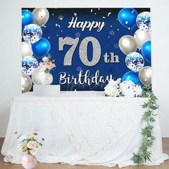 Aperturee - Aperturee Gradient Blue Silver Balloon 70Th Birthday Backdrop
