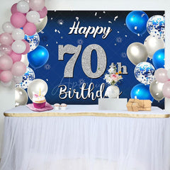Aperturee - Aperturee Gradient Blue Silver Balloon 70Th Birthday Backdrop