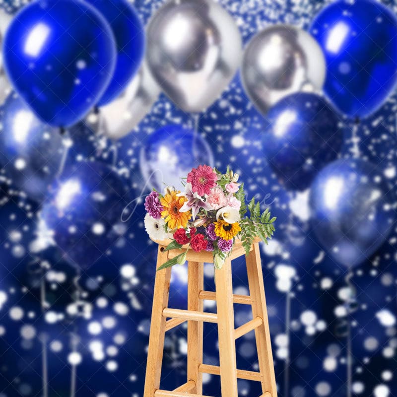 Aperturee - Aperturee Gradient Blue Silver Bokeh Balloon Photo Backdrop